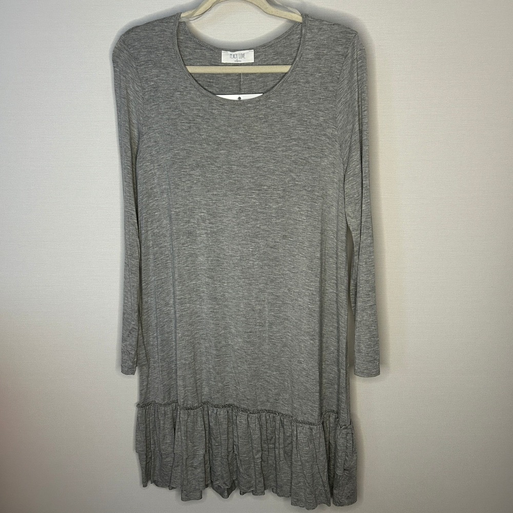 Peach Love California Gray Long Sleeve Ruffle Hem Tunic Dress Women Large NWT